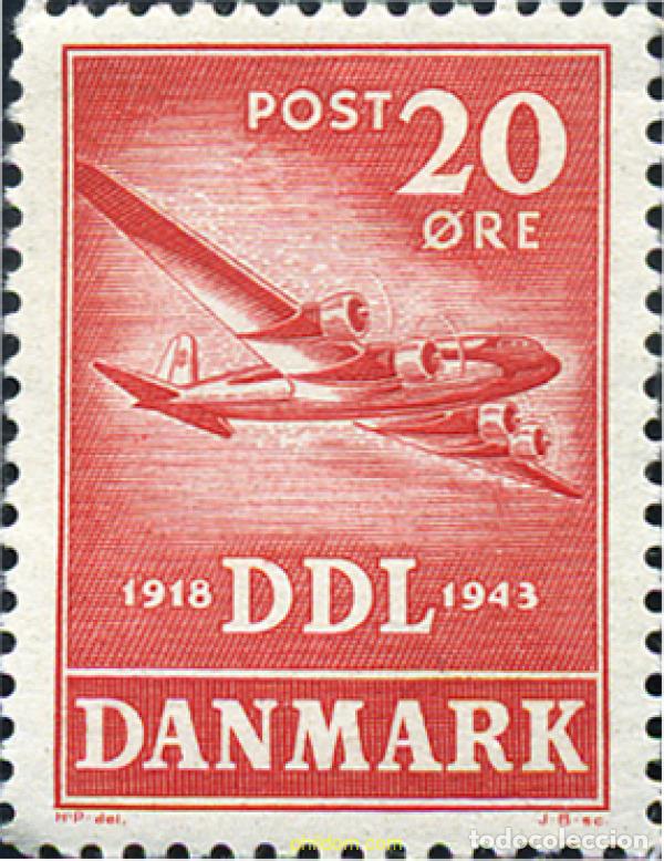 Sellos: 143196 MNH DINAMARCA 1943 25 ANIVERSARIO DE LA SOCIEDAD DANESA DE NAVEGACION AEREA