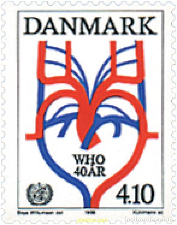 Sellos: 96286 MNH DINAMARCA 1988 40 ANIVERSARIO DE LA OMS