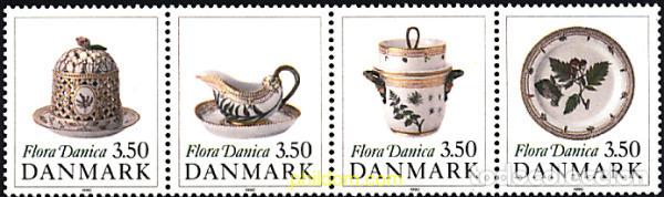 Sellos: 4470 MNH DINAMARCA 1990 2 CENTENARIO DE LA CREACION DEL SERVICIO DE MESA FLORA DANICA