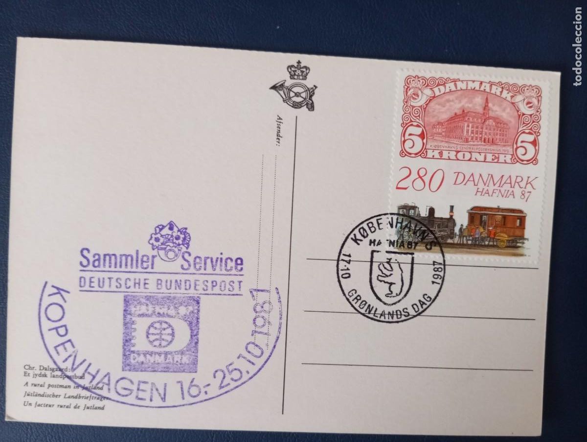 Sellos: DINAMARCA, 1987, POSTAL DEL SERVICIO POSTAL DANES CON SELLO CONMEMORATIVO DE GROELANDIA. VER DESCRIP