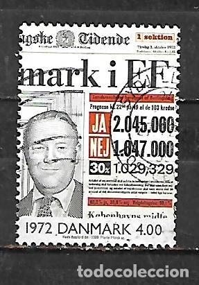 Sellos: 2000: Siglo XX. Portada del peri&oacute;dico &rdquo;Berlingske Tidende&rdquo; entrada de Dinamarca en la U.E. 1972
