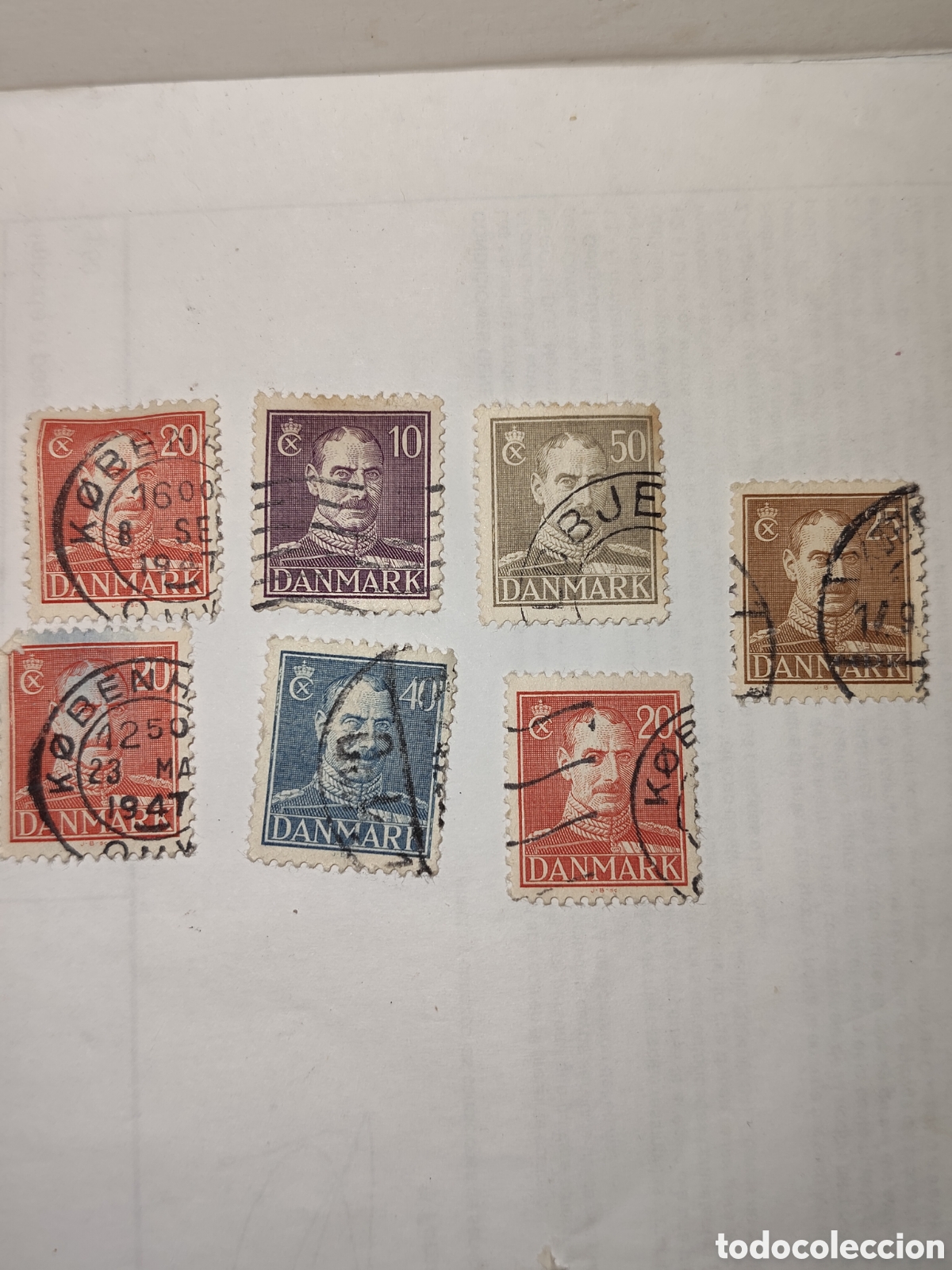 Sellos: 7 sellos de Dinamarca Rey Cristian X 1942-46