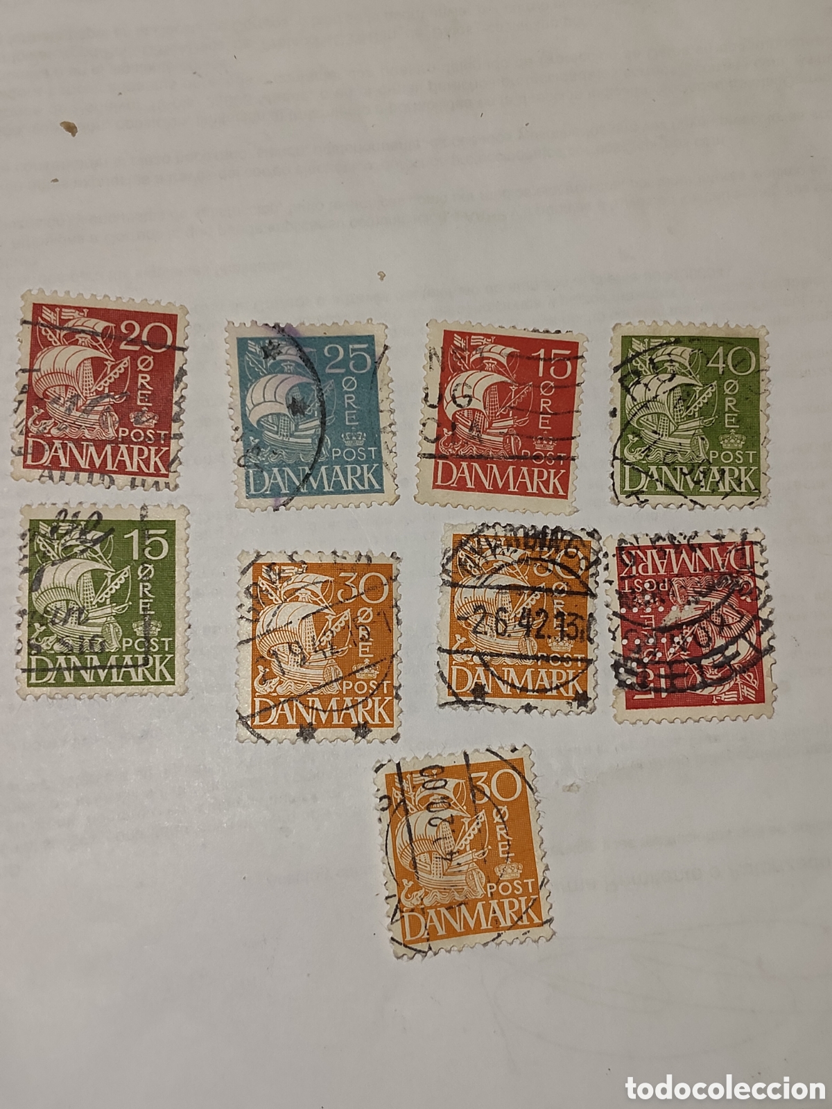 Sellos: 9 sellos de Dinamarca Carabela 1933-40 usados