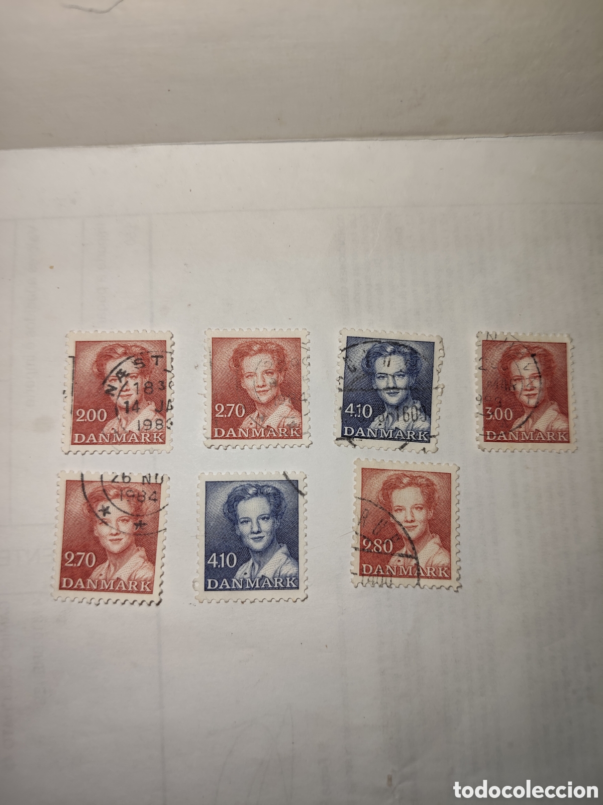 Sellos: 7 sellos de Dinamarca Reyna Margarita ll 1985