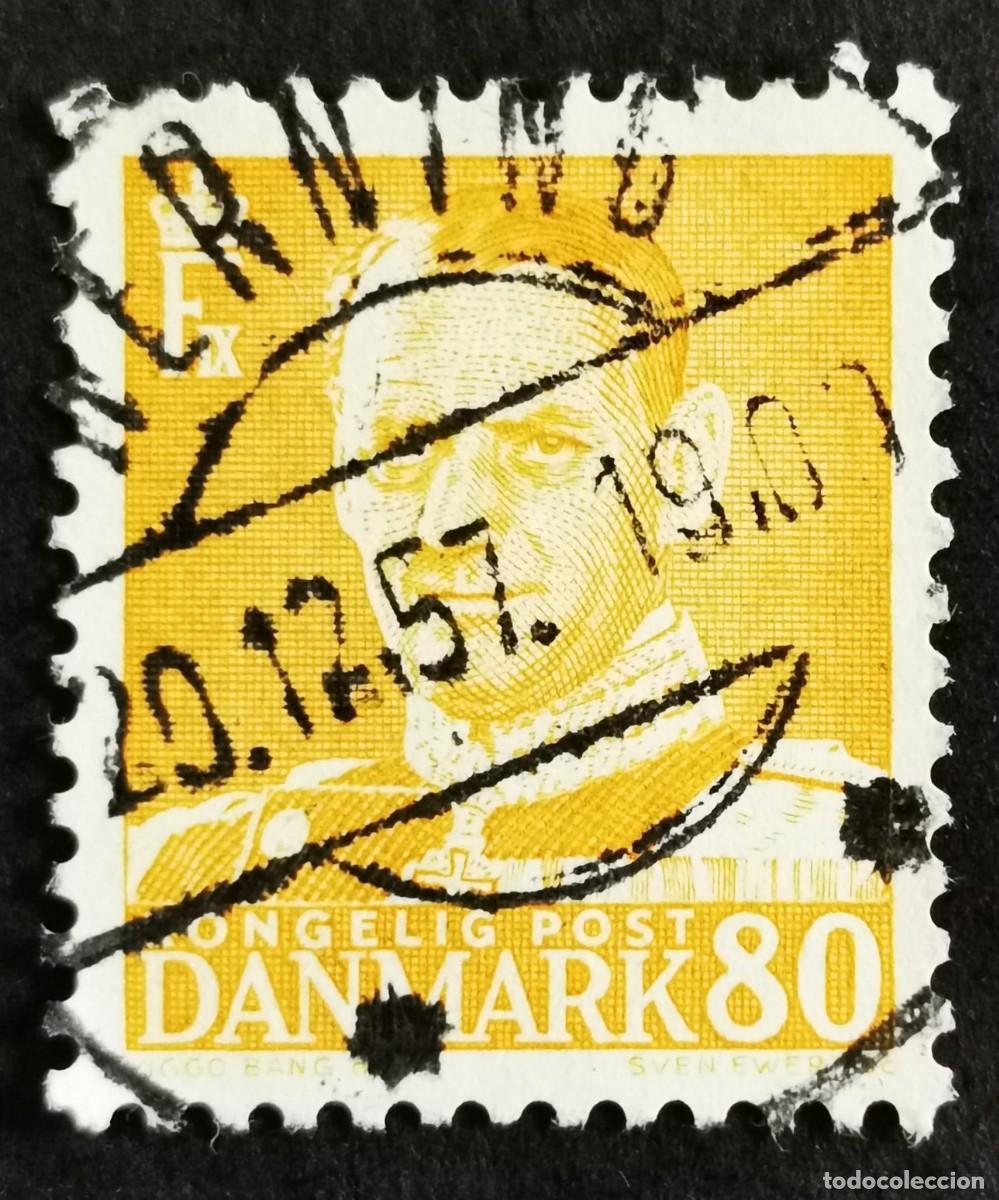 Sellos: Sello Dinamarca 1953, Rey Federico IX, 80 &oslash;re. Michel: DK 337