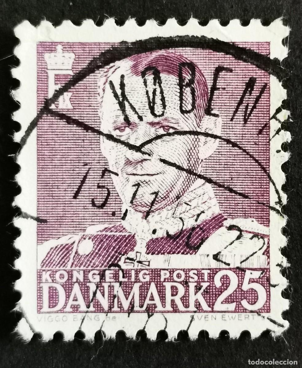 Sellos: Sello Dinamarca 1955, Rey Federico IX, 25 &oslash;re. Michel: DK 355