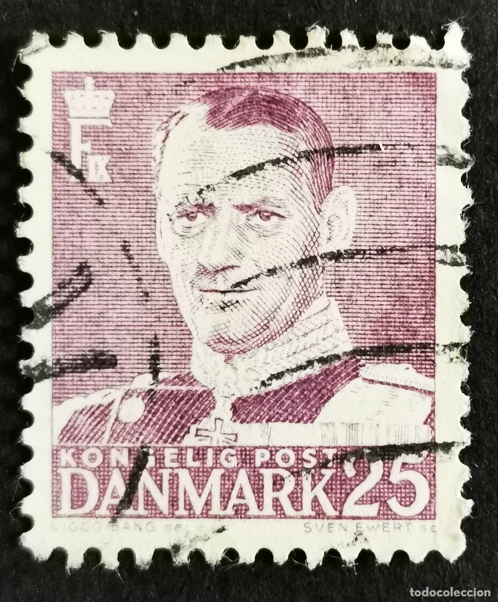 Sellos: Sello Dinamarca 1955, Rey Federico IX, 25 &oslash;re. Michel: DK 355