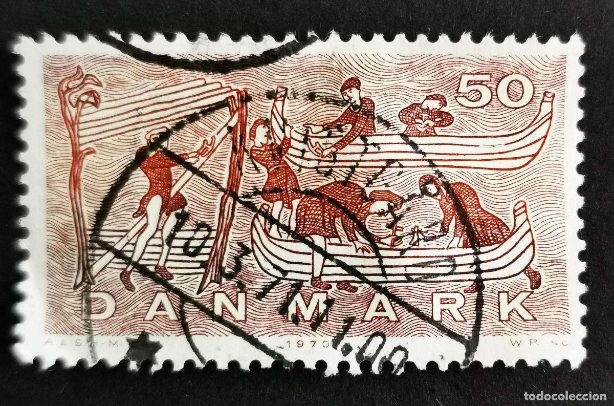 Sellos: Sello Dinamarca 1970, Construcci&oacute;n naval vikinga, del tapiz de Bayeux., 50 &oslash;re. Michel: DK 502