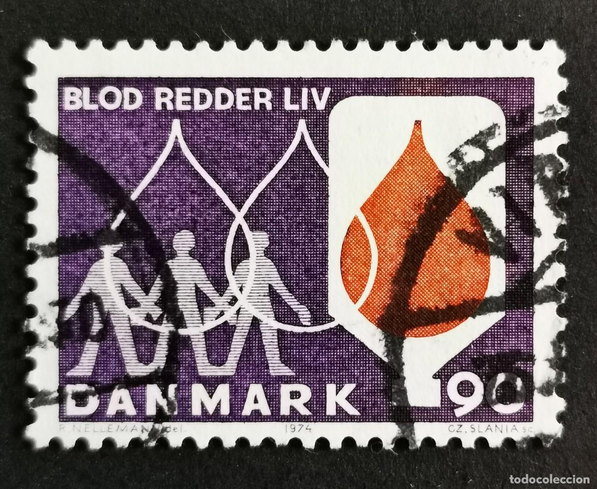 Sellos: Sello Dinamarca 1974, Campa&ntilde;a de donaci&oacute;n de sangre y donantes, 90 &oslash;re. Michel: DK 555