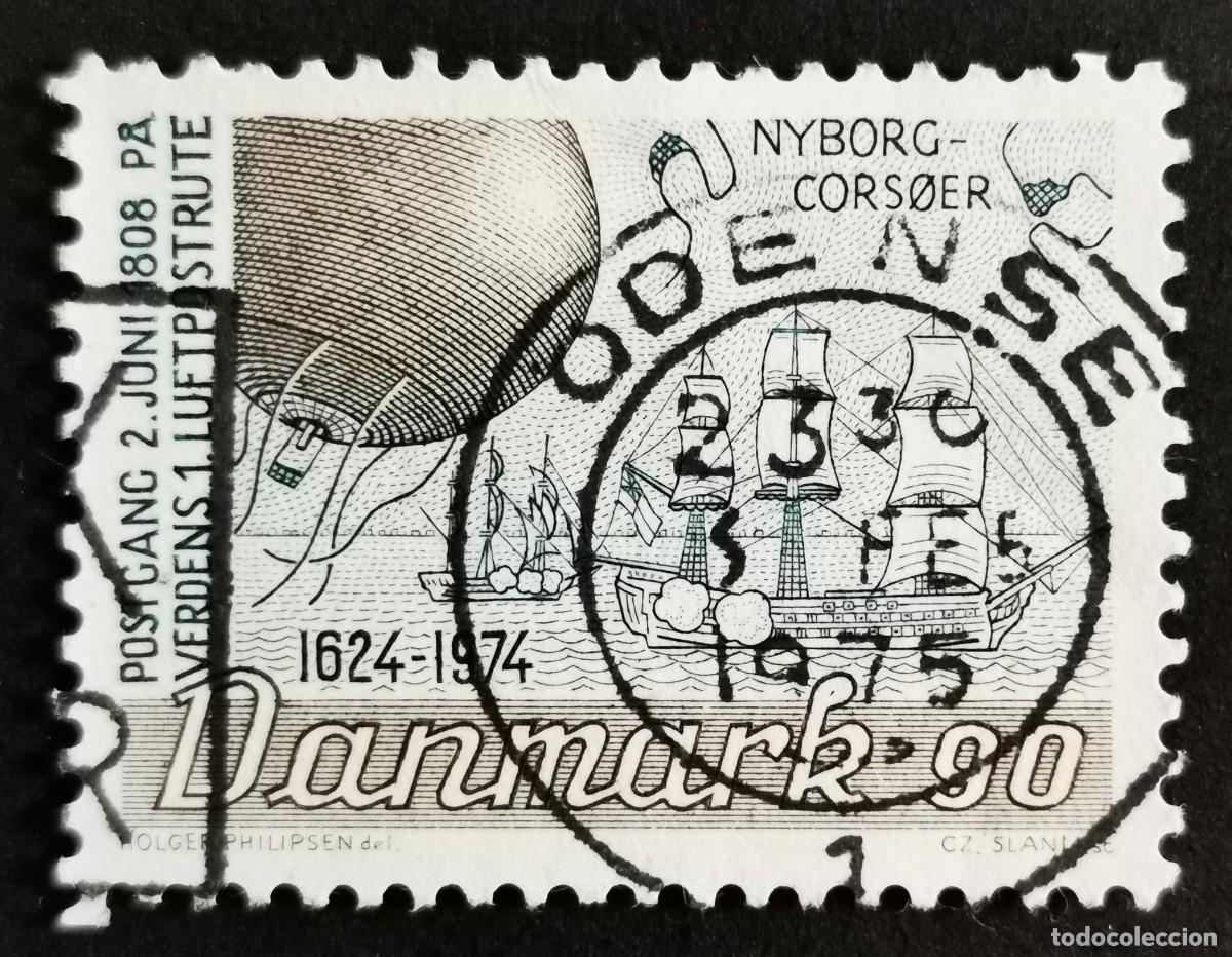 Sellos: Sello Dinamarca 1974, Globo postal Johan Colding (1808) H.M.S. &rdquo;Edgar&rdquo;, 90 &oslash;re. Michel: DK 578