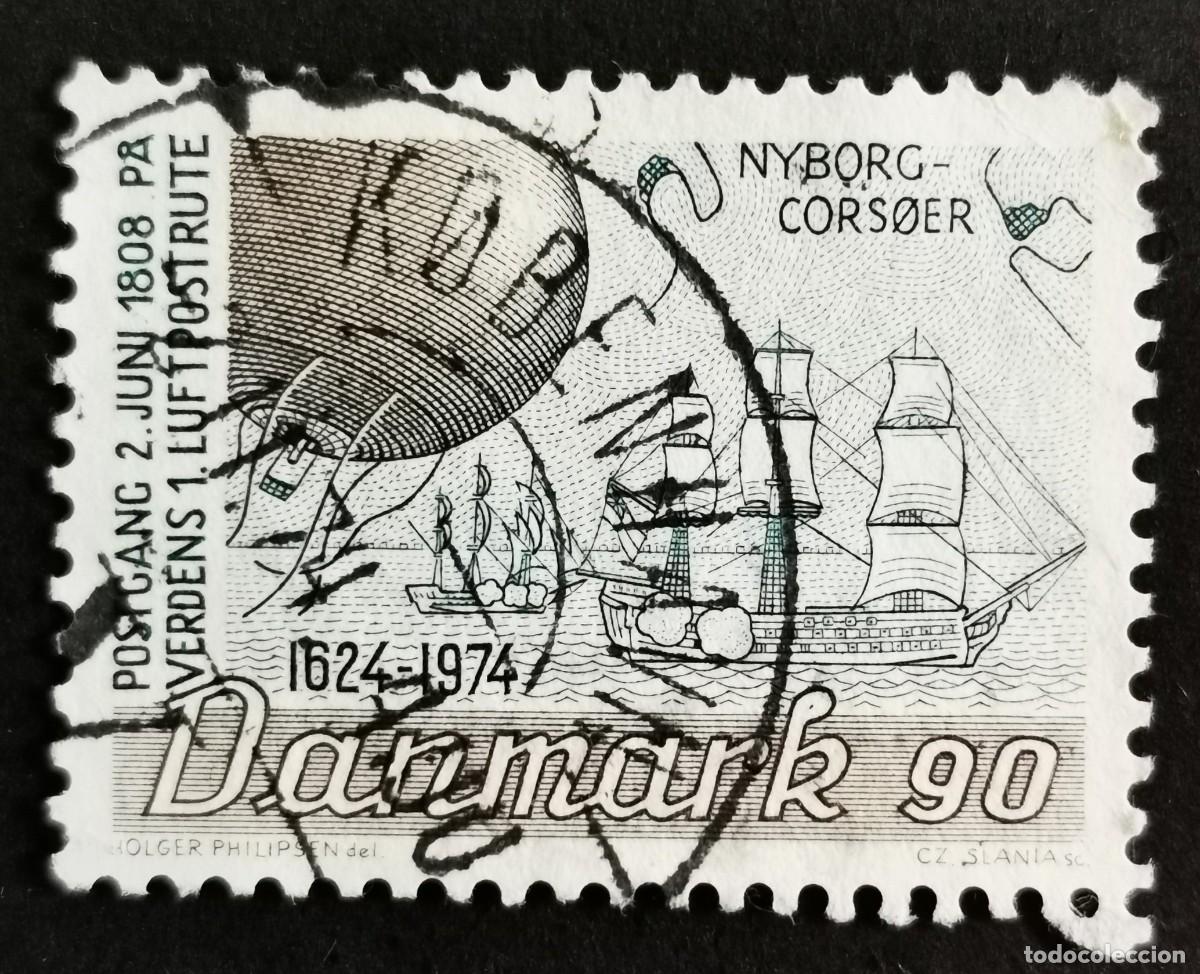 Sellos: Sello Dinamarca 1974, Globo postal Johan Colding (1808) H.M.S. &rdquo;Edgar&rdquo;, 90 &oslash;re. Michel: DK 578