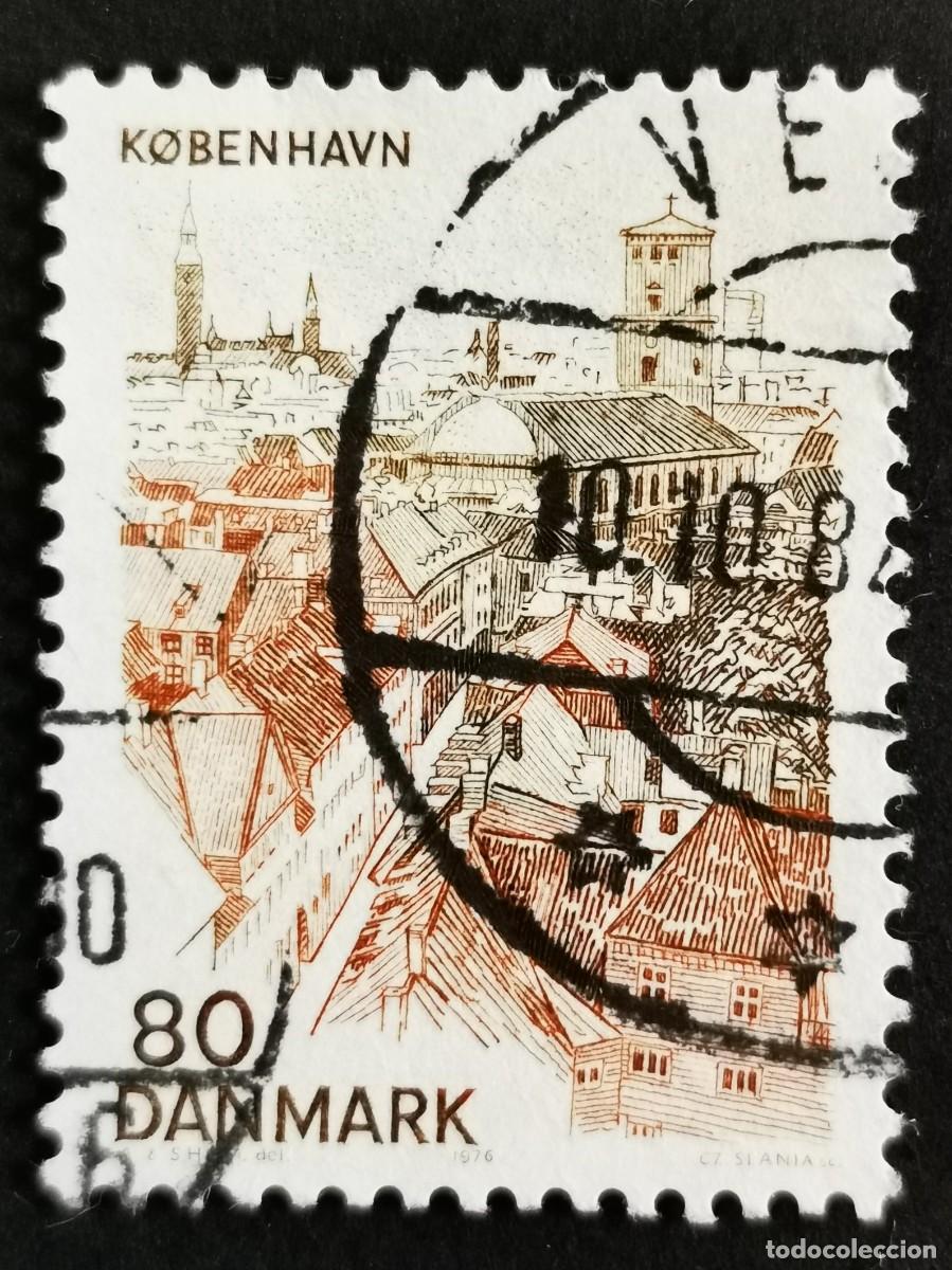 Stamps: Sello Dinamarca 1976, Vista desde la Torre Redonda, Copenhague, 80 &oslash;re. Michel: DK 618