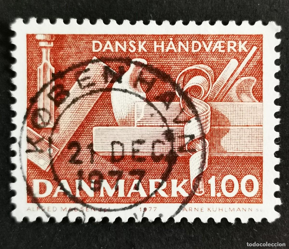 Sellos: Sello Dinamarca 1977, Cincel, escuadra y cepillo, 1 dkr. Michel: DK 646