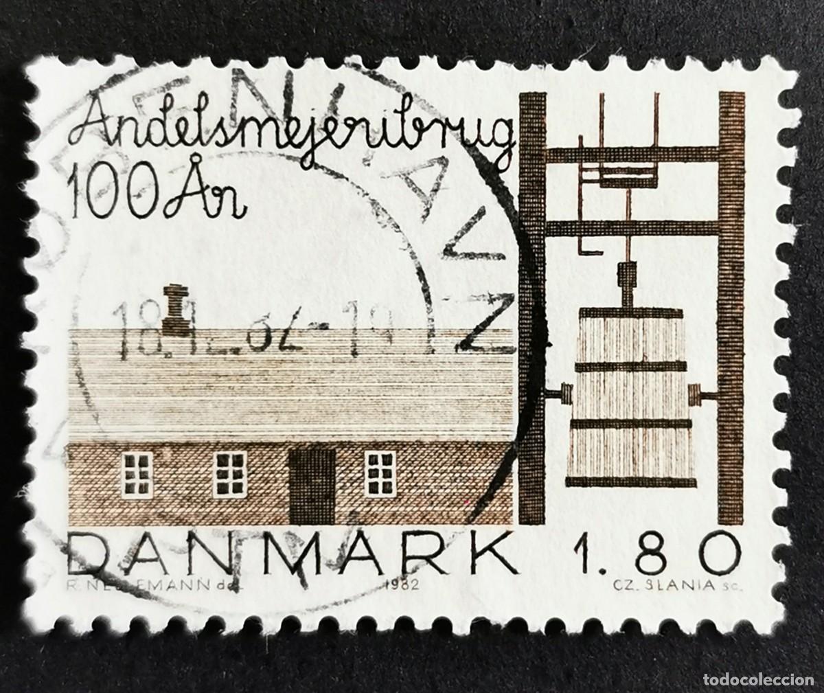 Sellos: Sello Dinamarca 1982, Granja lechera en Hjedding y mantequera, 1,80 dkr. Michel: DK 757