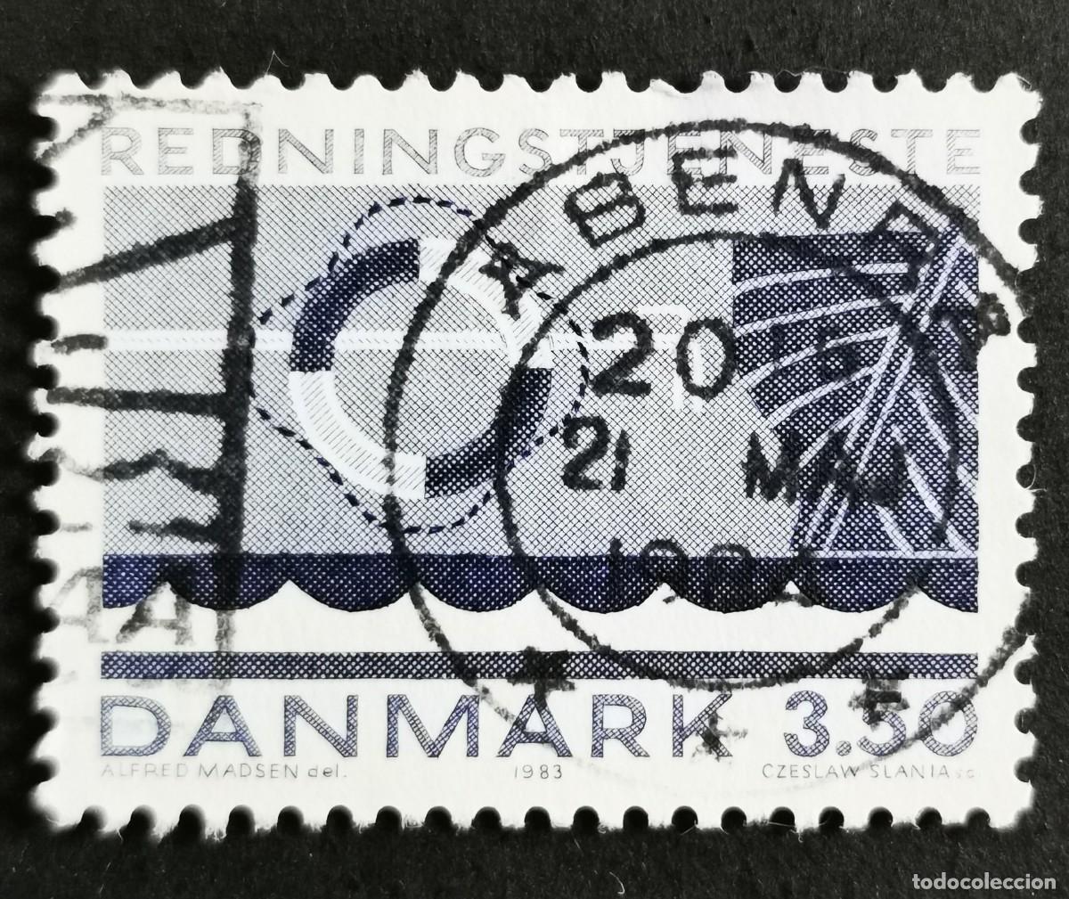 Sellos: Sello Dinamarca 1983, Chaleco salvavidas y bote salvavidas, 3.50 dkr. Michel: DK 787
