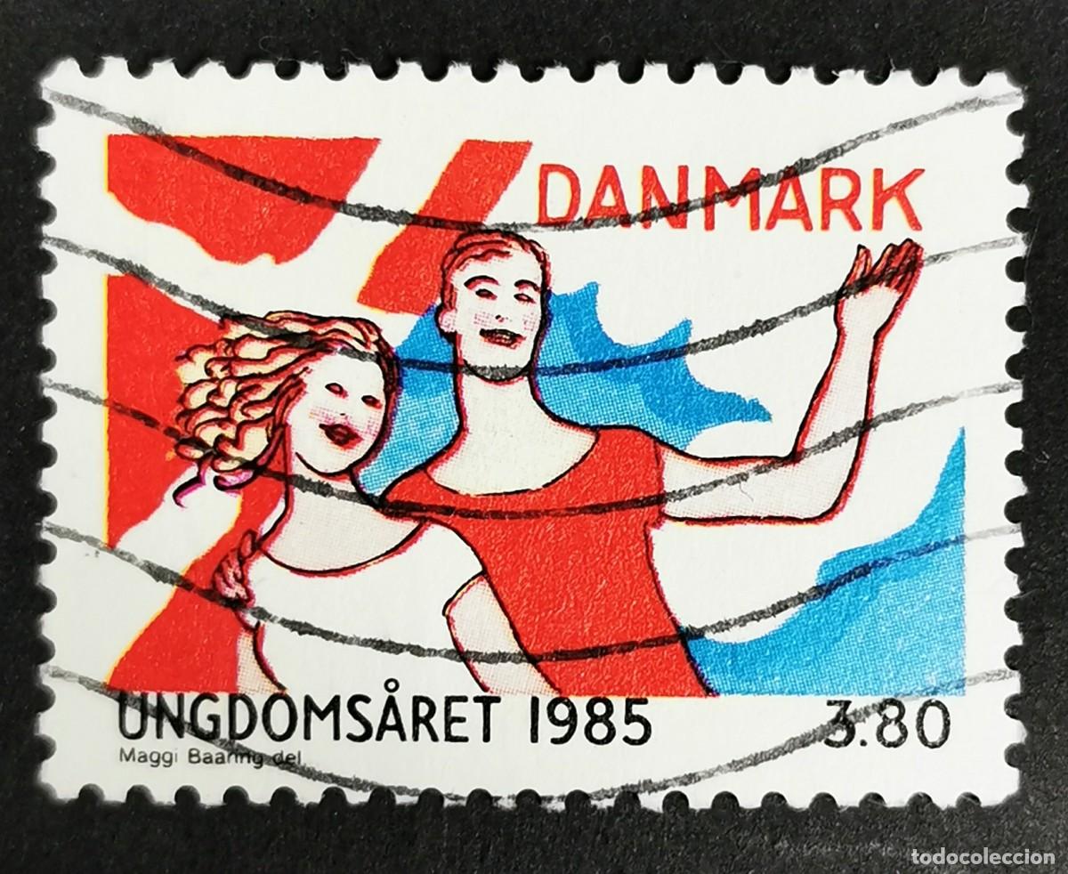 Sellos: Sello Dinamarca 1985, Bandera, ni&ntilde;a y ni&ntilde;o, 3,80 dkr. Michel: DK 834