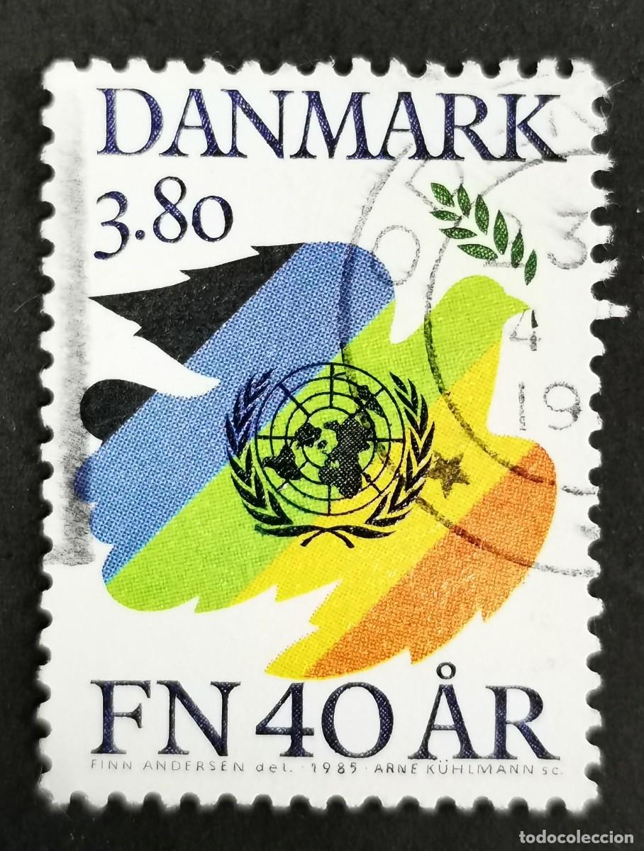 Sellos: Sello Dinamarca 1985, Emblema de la paloma y la ONU, 3,80 dkr. Michel: DK 847