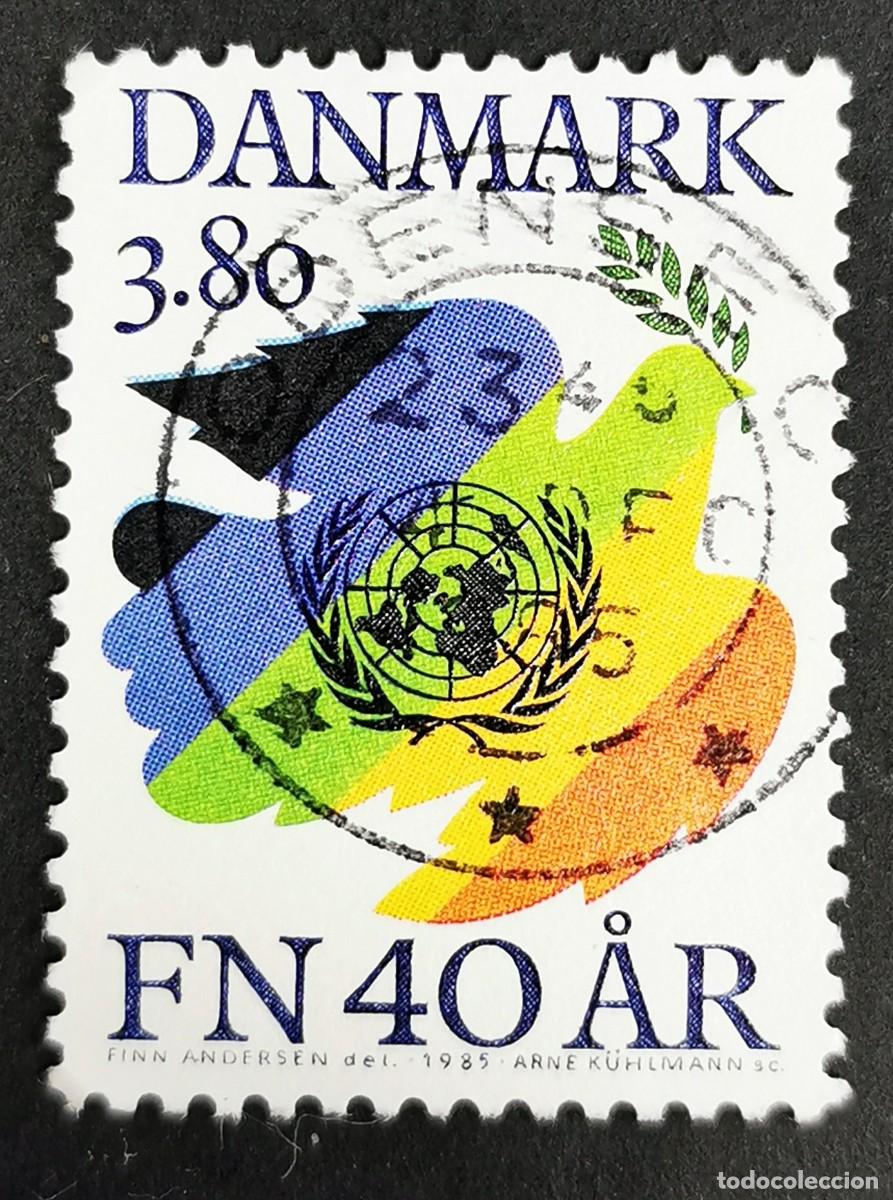 Sellos: Sello Dinamarca 1985, Emblema de la paloma y la ONU, 3,80 dkr. Michel: DK 847