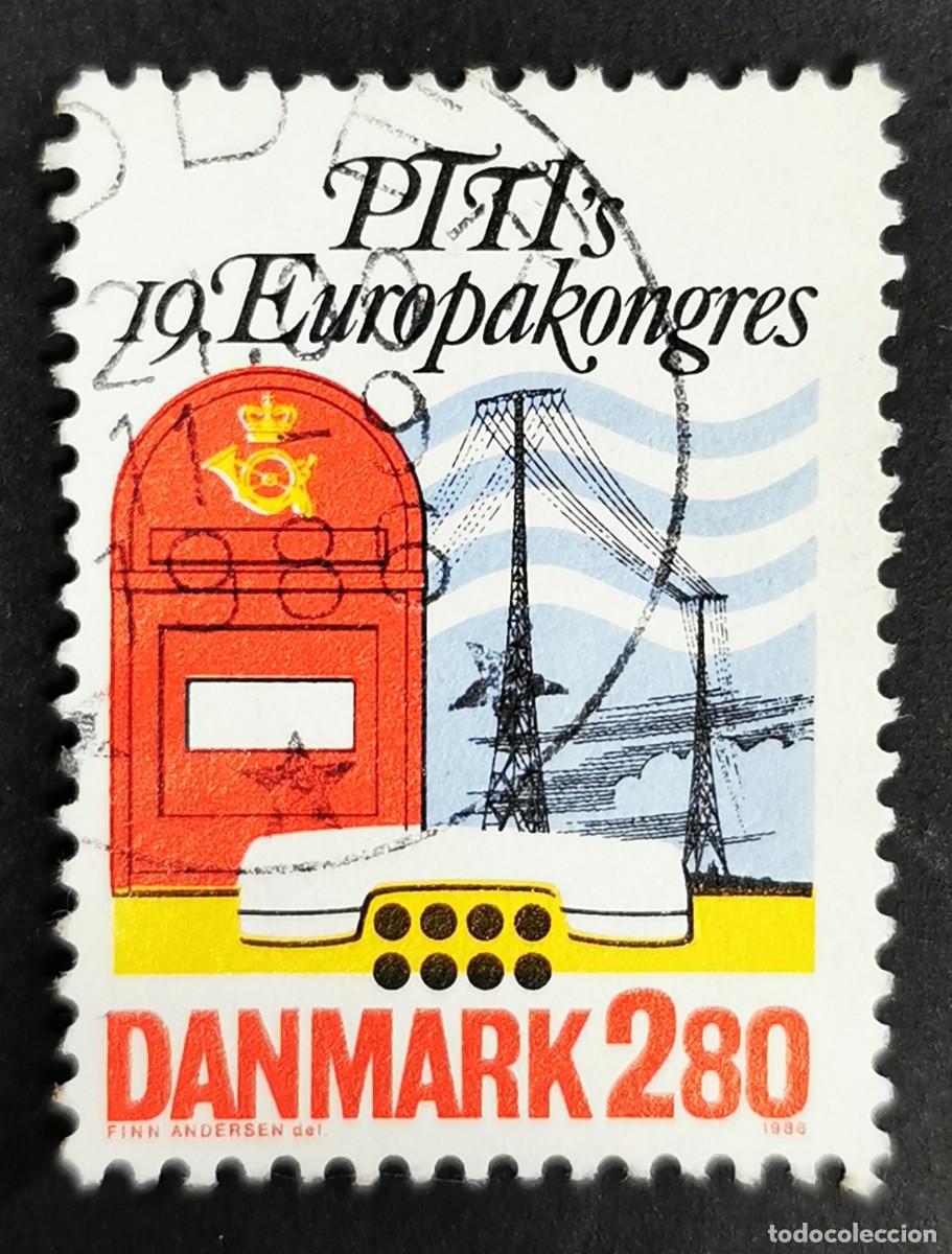 Sellos: Sello Dinamarca 1986, XIX Congreso Internacional Correo, Tel&eacute;grafo y Tel&eacute;f, 2,80 dkr. Michel: DK 877