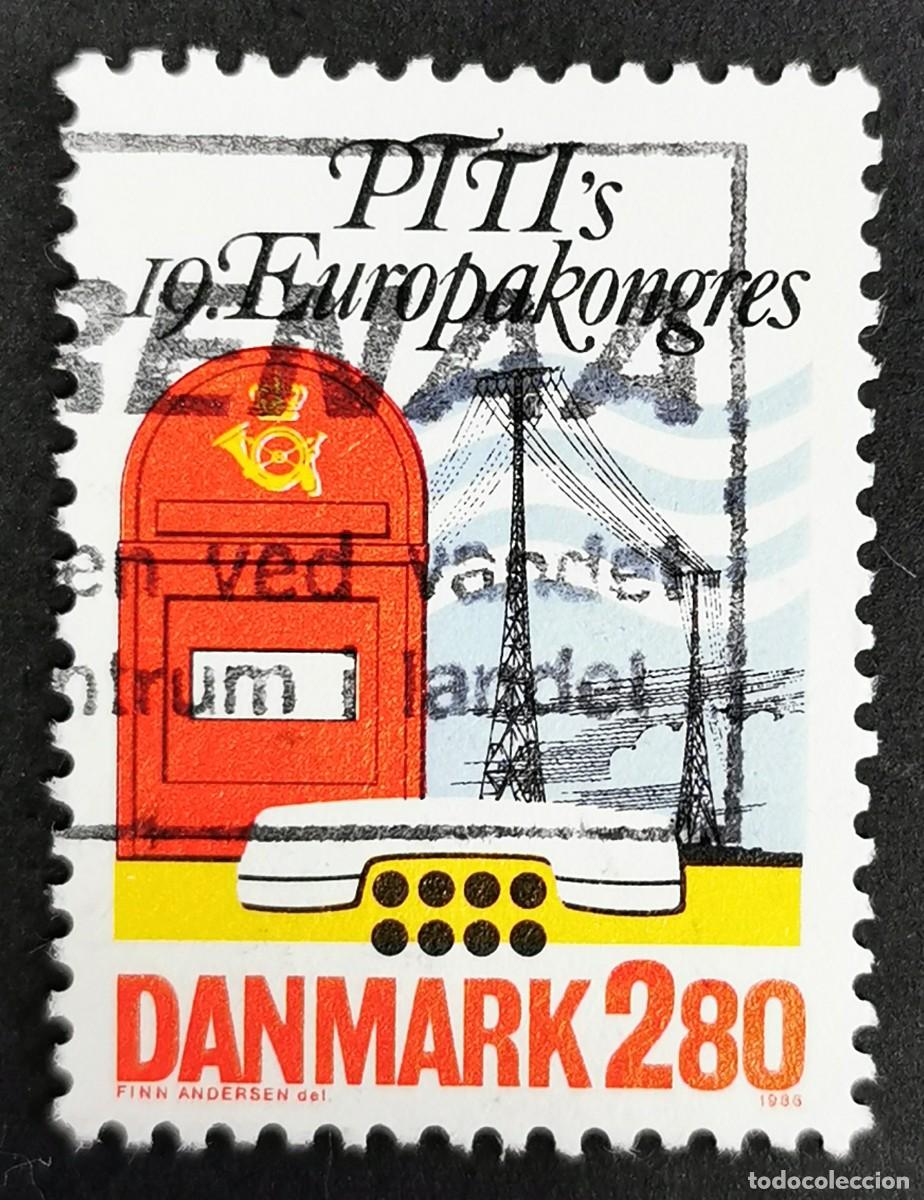Sellos: Sello Dinamarca 1986, XIX Congreso Internacional Correo, Tel&eacute;grafo y Tel&eacute;f, 2,80 dkr. Michel: DK 877