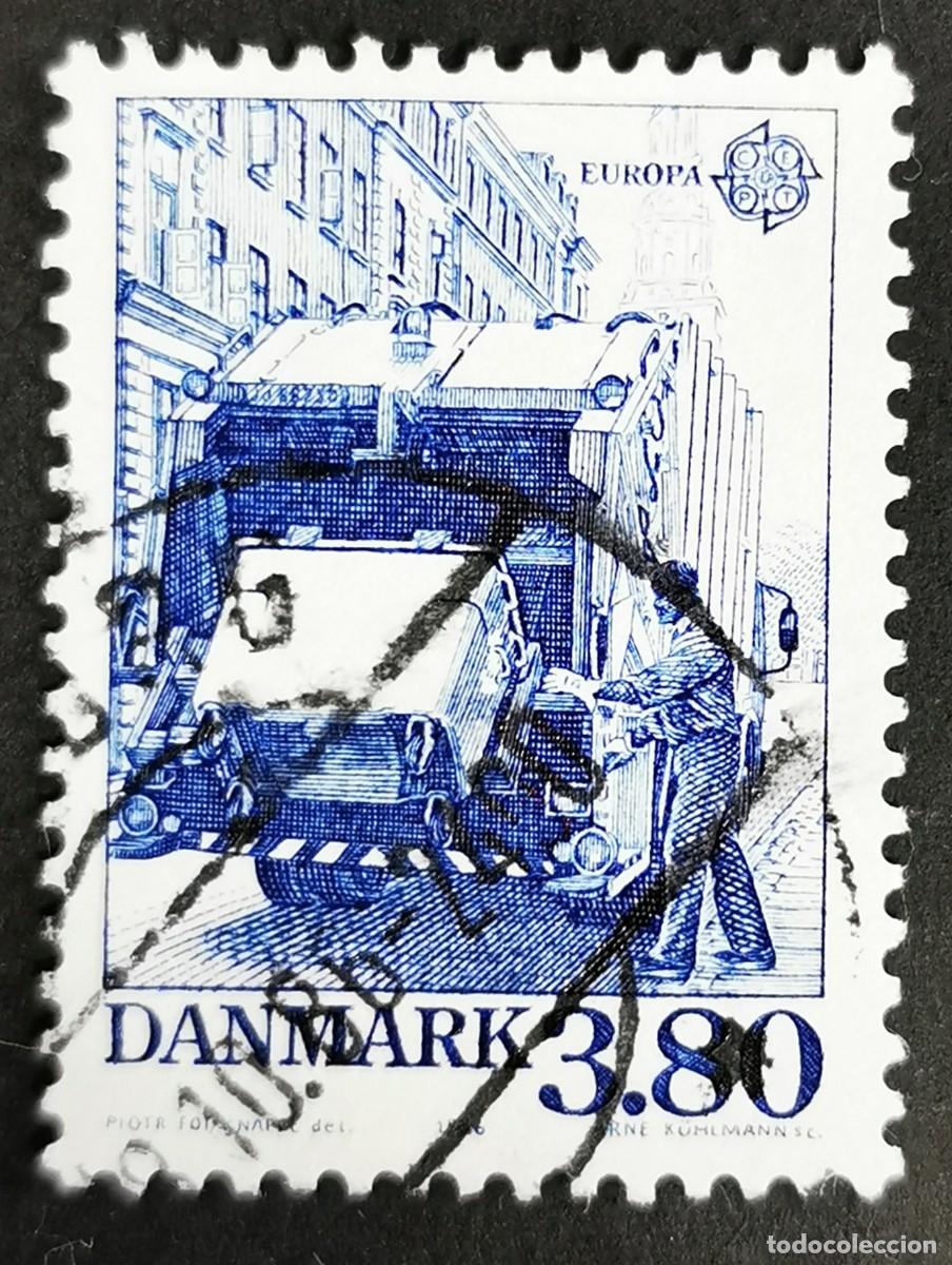 Sellos: Sello Dinamarca 1986, Cami&oacute;n de basura, 3,80 dkr. Michel: DK 883