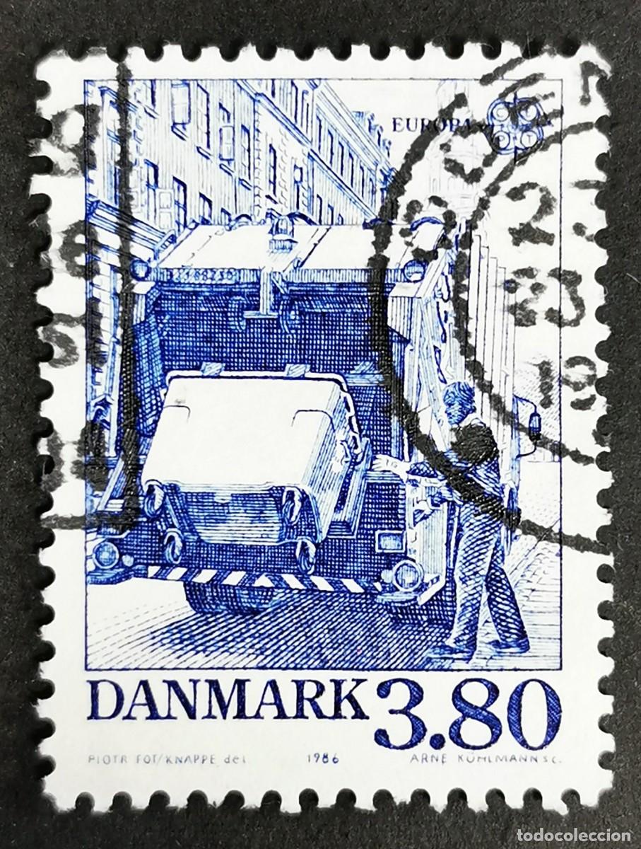 Sellos: Sello Dinamarca 1986, Cami&oacute;n de basura, 3,80 dkr. Michel: DK 883