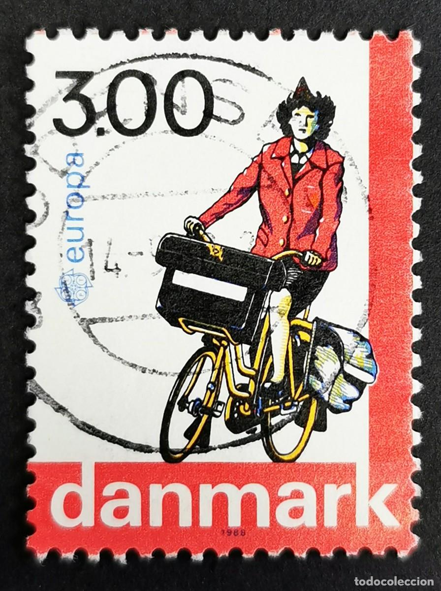 Sellos: Sello Dinamarca 1988, Cartero en bicicleta, 3.00 dkr.. Michel: DK 921