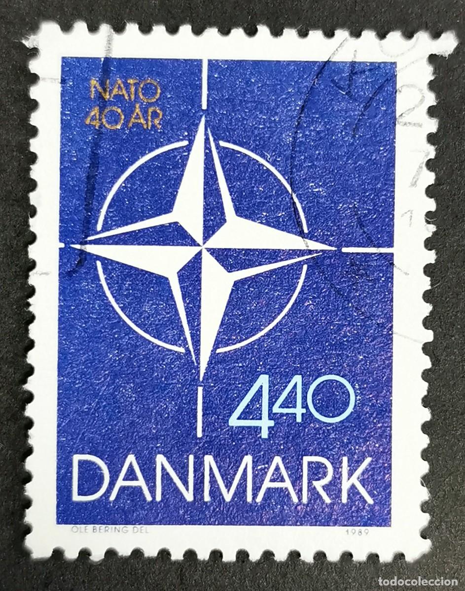 Sellos: Sello Dinamarca 1989, Emblema Organizaci&oacute;n Tratado Atl&aacute;ntico Norte (OTAN), 4,40 dkr. Michel: DK 946