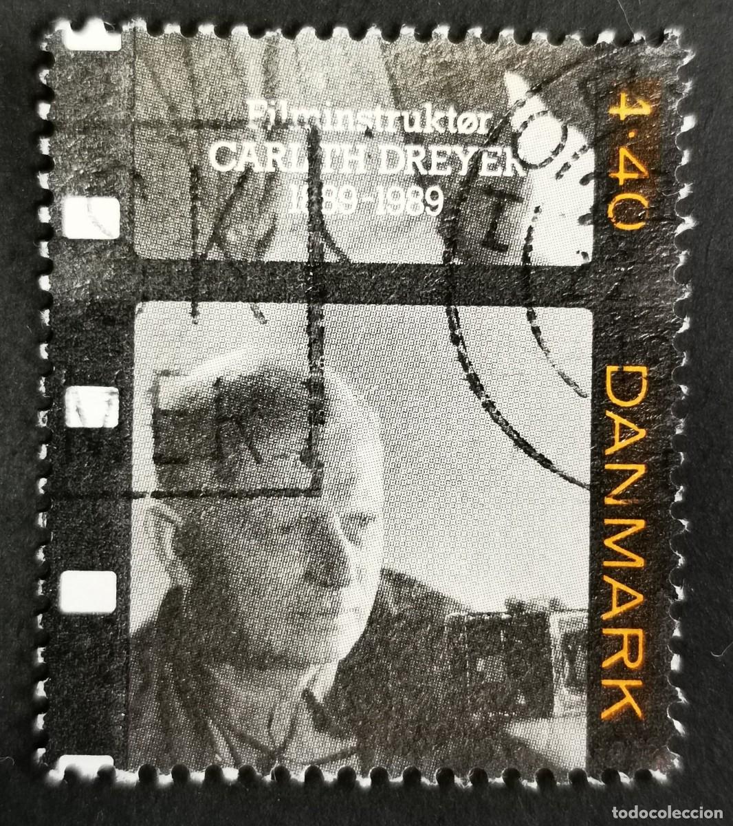 Sellos: Sello Dinamarca 1989, Carl Th. Dreyer (1889-1968), guionista y director, 4,40 dkr. Michel: DK 959