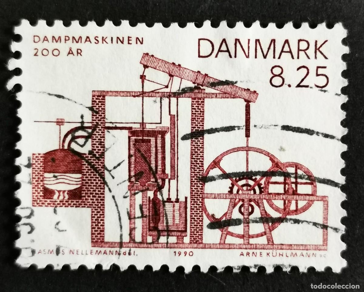 Sellos: Sello Dinamarca 1990, La m&aacute;quina de vapor de Andrew Mitchell, 1726, 8,25 dkr. Michel: DK 972