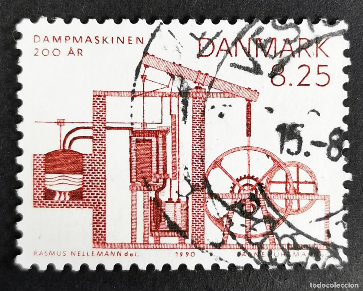 Sellos: Sello Dinamarca 1990, La m&aacute;quina de vapor de Andrew Mitchell, 1726, 8,25 dkr. Michel: DK 972
