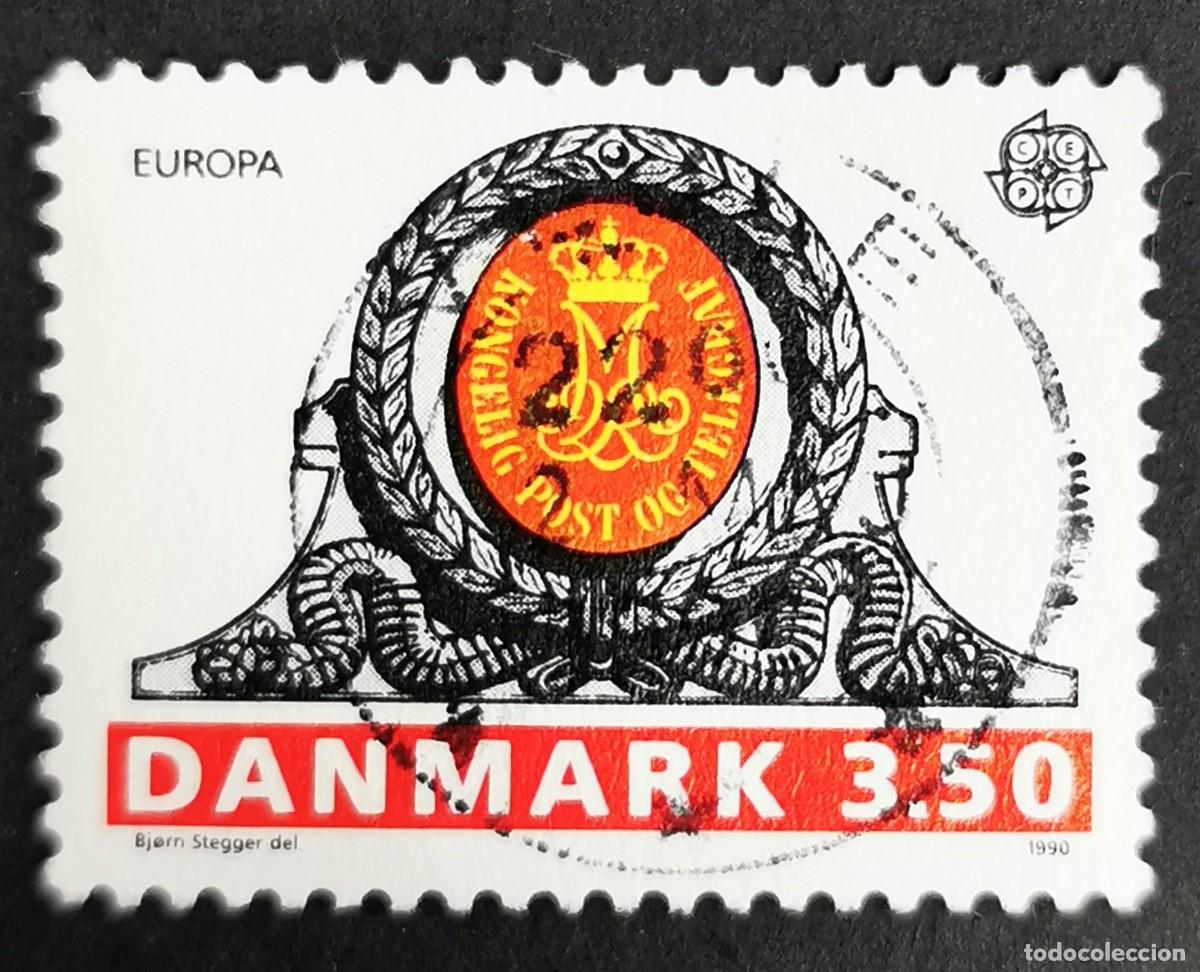 Sellos: Sello Dinamarca 1990, Monograma real puerta oficina correos Haderslev, 3,50 dkr. Michel: DK 974
