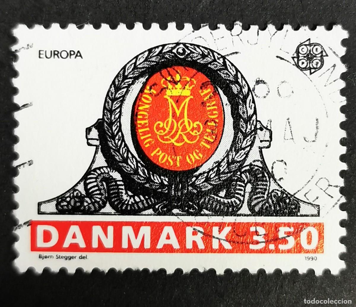 Sellos: Sello Dinamarca 1990, Monograma real puerta oficina correos Haderslev, 3,50 dkr. Michel: DK 974