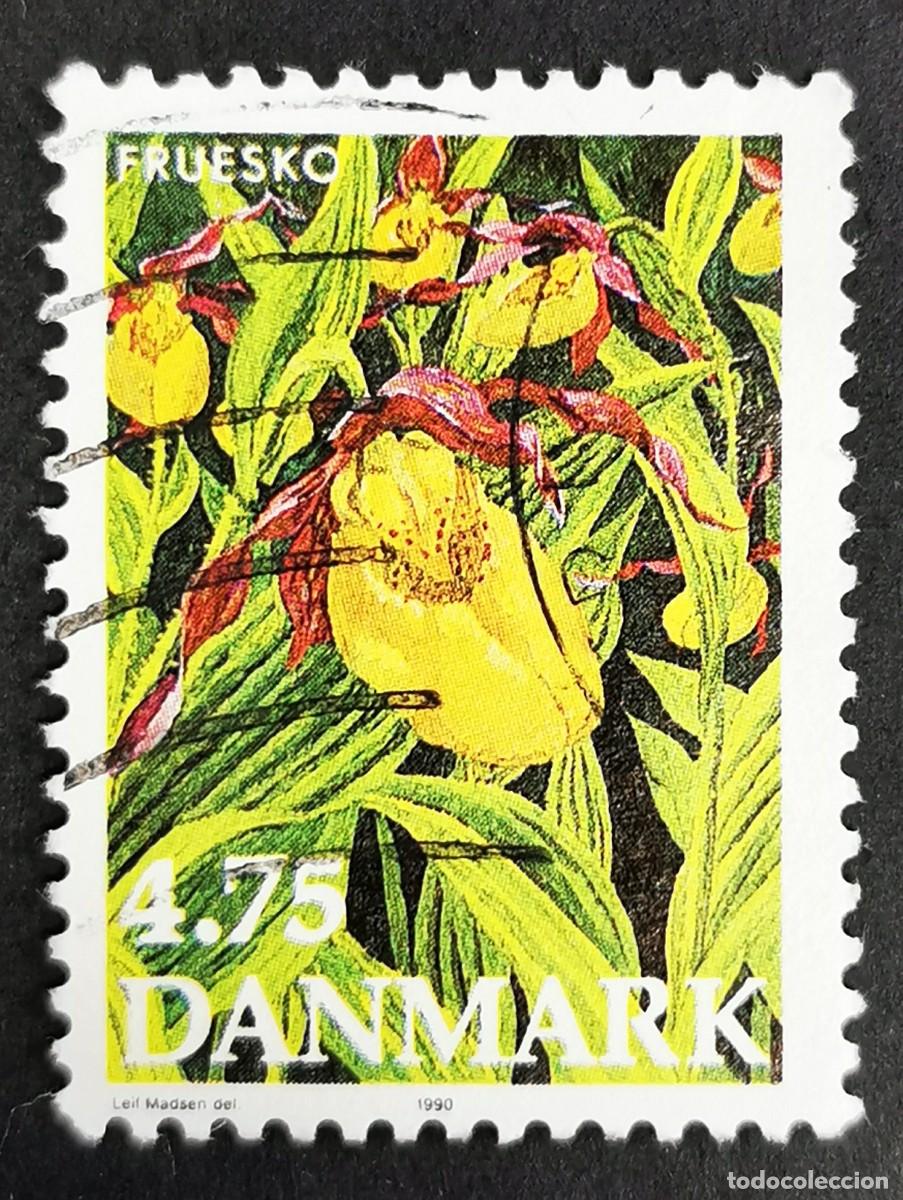 Sellos: Sello Dinamarca 1990, Cypripedium calceolus - Orqu&iacute;dea zapatilla de dama, 4,75 dkr. Michel: DK 984