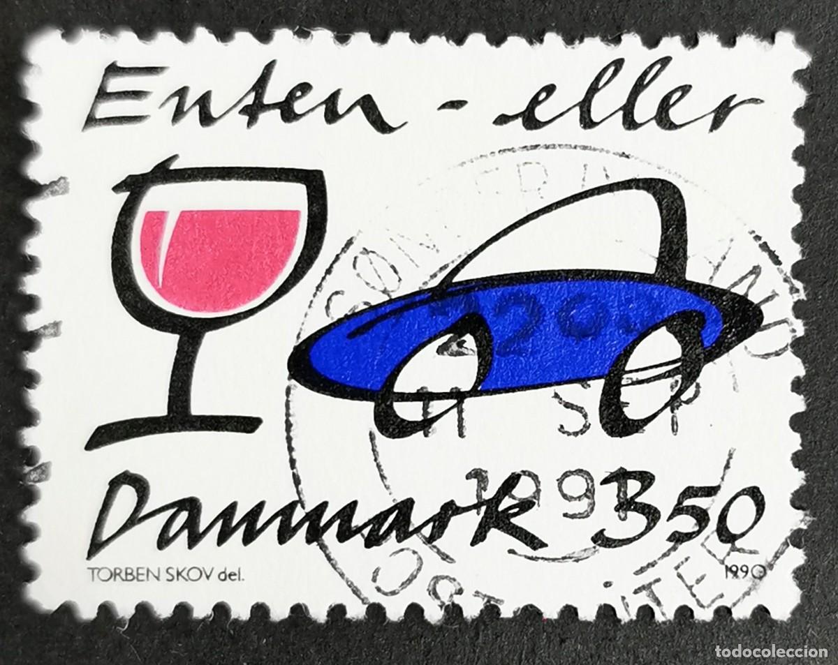 Selos: Sello Dinamarca 1990, Cristales y coche (conducci&oacute;n bajo efectos alcohol), 3,50 dkr. Michel: DK 992