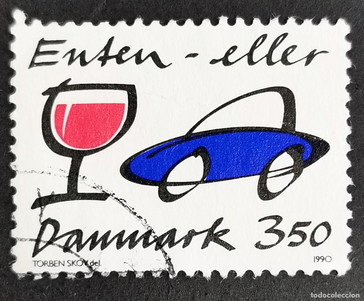 Selos: Sello Dinamarca 1990, Cristales y coche (conducci&oacute;n bajo efectos alcohol), 3,50 dkr. Michel: DK 992