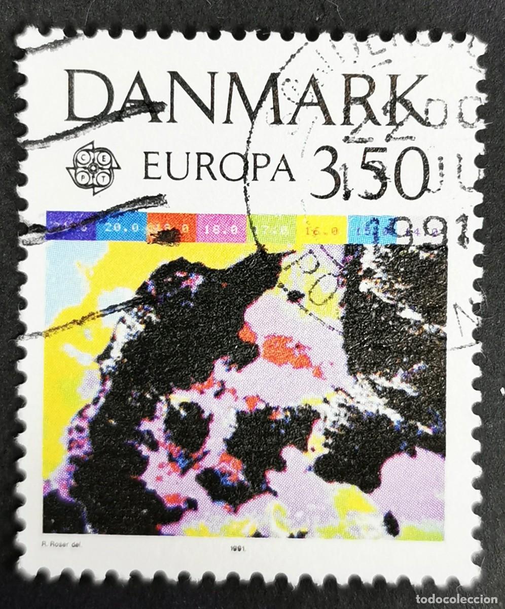 Sellos: Sello Dinamarca 1991, Imagen satelital temperaturas agua en Dinamarca, 3,50 dkr. Michel: DK 1000