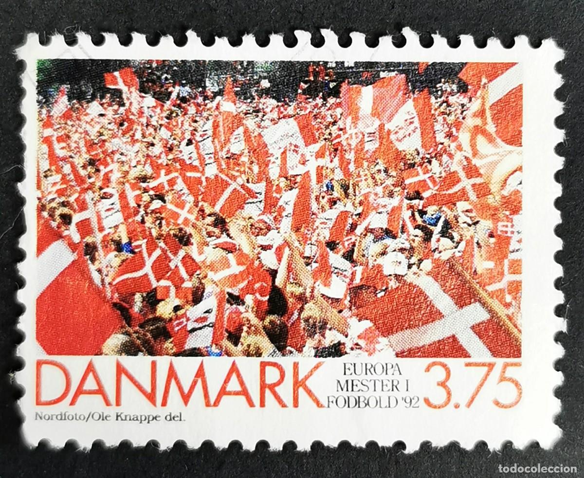 Sellos: Sello Dinamarca 1992, Multitud celebrando - Campeona Europa F&uacute;tbol, 3.75 dkr. Michel: DK 1035