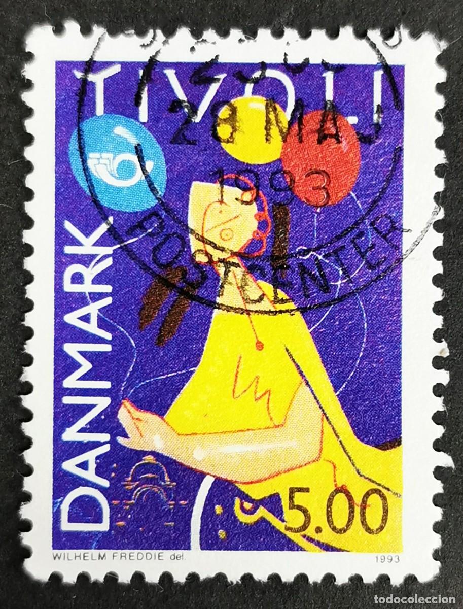 Sellos: Sello Dinamarca 1993, NORDEN 150 a&ntilde;os Tivoli, Ni&ntilde;o sosteniendo globos, 5.00 dkr. Michel: DK 1055