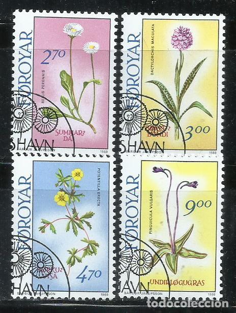 Sellos: 9308G-SERIE COMPLETA FOROYAR DINAMARCA 1988 N&ordm; 156/159 13,50&euro; ISLAS FAEROES FEROE FLORES VEGETALES