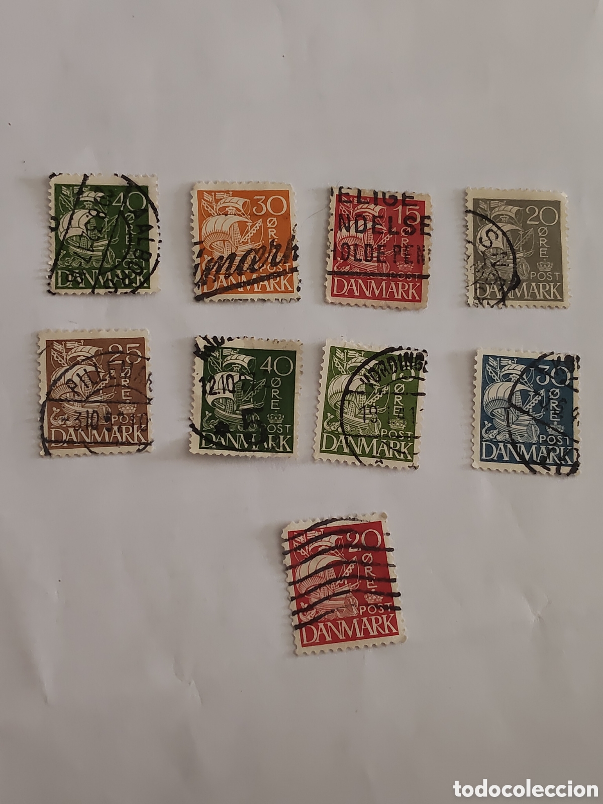 Sellos: 9 sellos de Dinamarca Carabela 1940