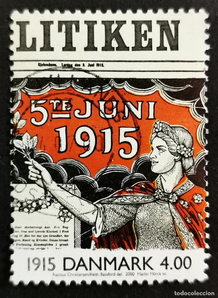 Sellos: Sello Dinamarca 2000, Portada peri&oacute;dico (Politiken) 1915 Sufragio femenin, 4.00 dkr. Michel: DK 1248