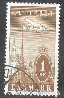 Sellos: SELLO USADO DE DINAMARCA 1934, CORREO AEREO YT 10