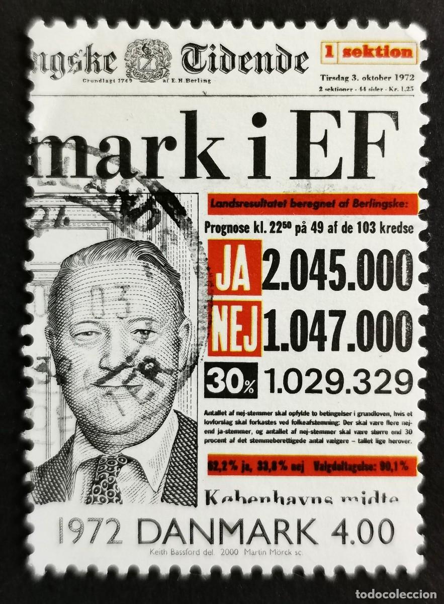 Sellos: Sello Dinamarca 2000, Dinamarca en la CE - Portada de Berlingske Tidende, 4.00 dkr. Michel: DK 1263
