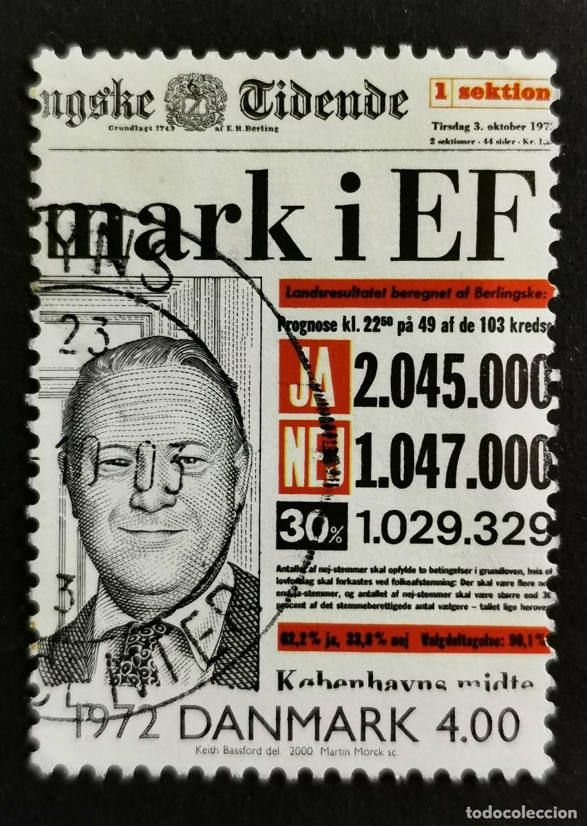 Sellos: Sello Dinamarca 2000, Dinamarca en la CE - Portada de Berlingske Tidende, 4.00 dkr. Michel: DK 1263