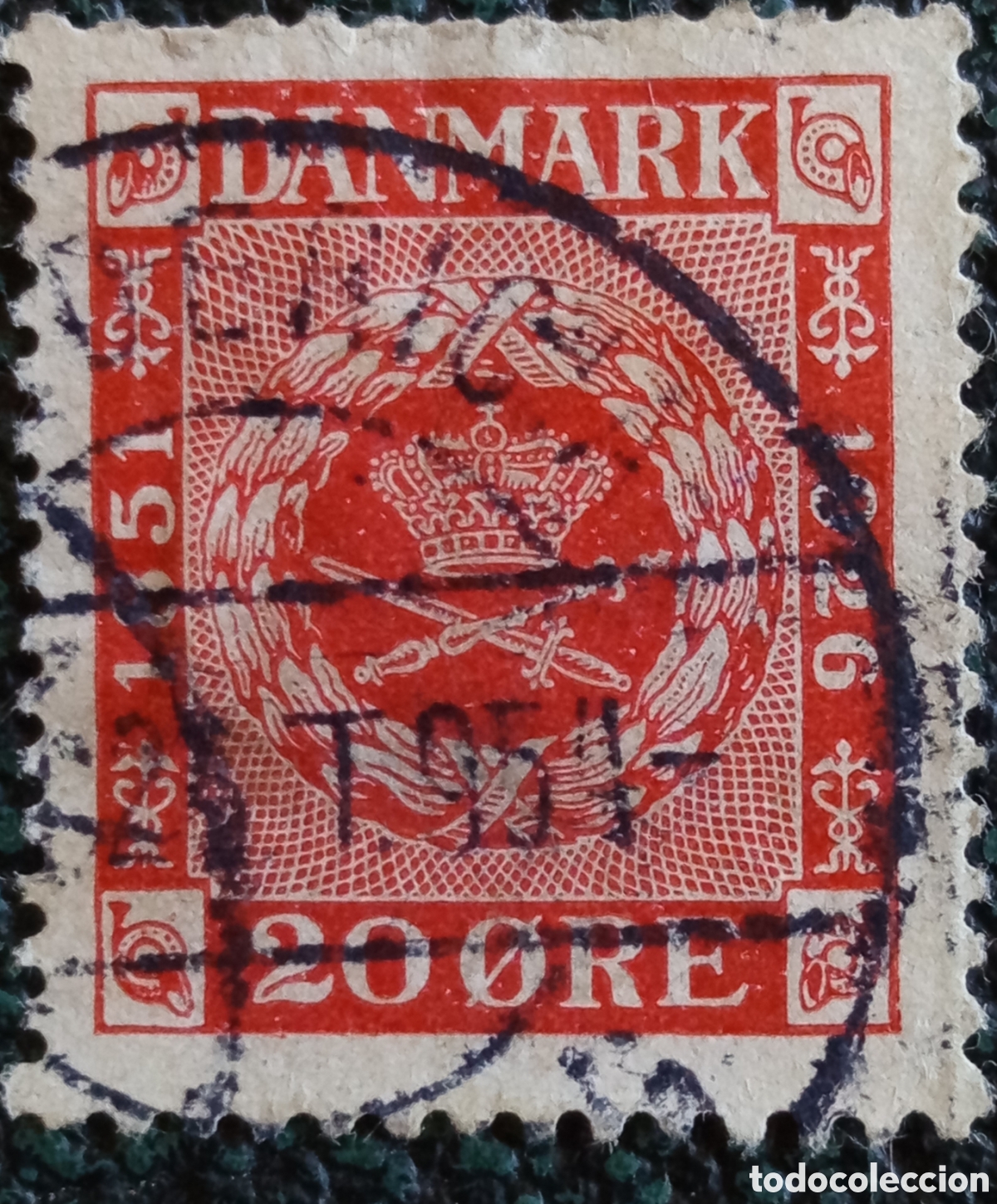 Sellos: Sello Dinamarca 1926 - Jubileo Filat&eacute;lico 20&oslash; Rojo Usado - Cat&aacute;logo Michel N. 154