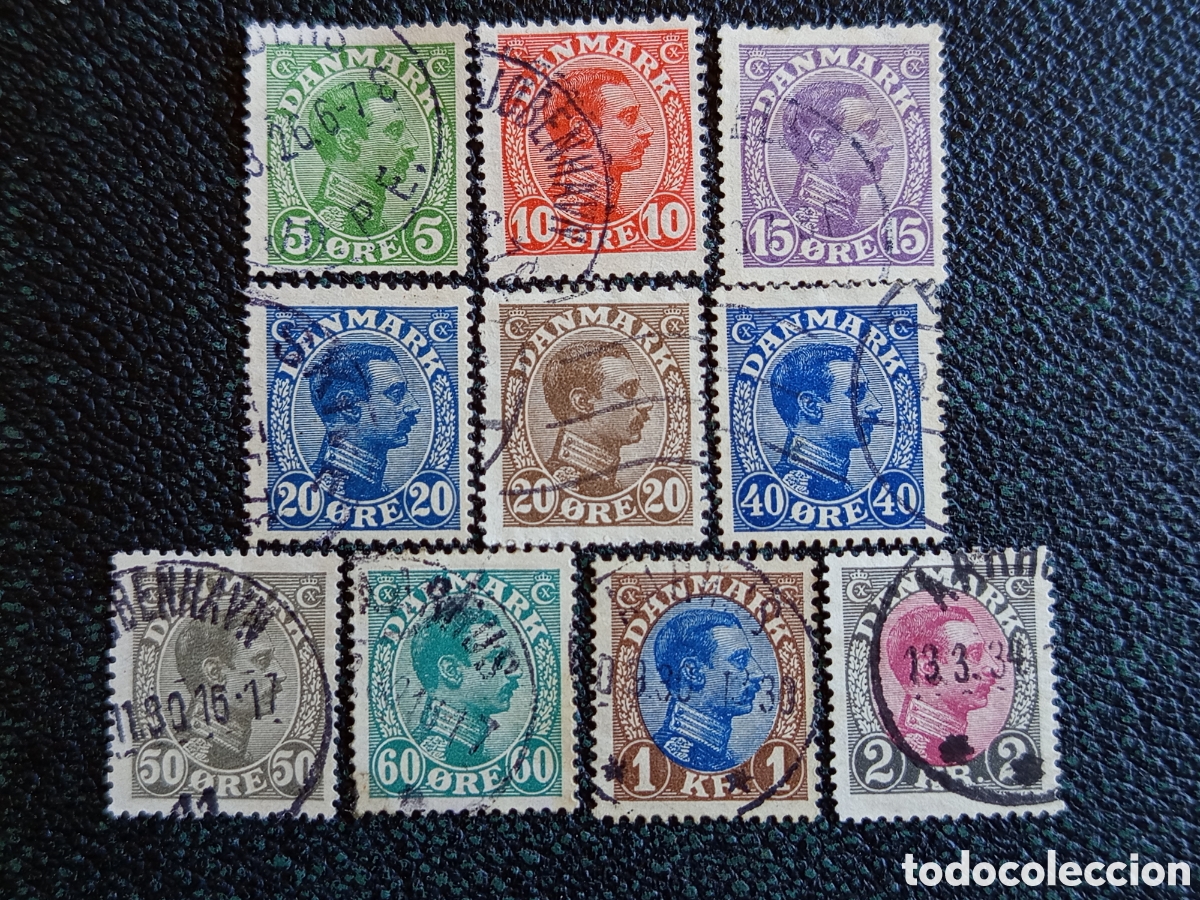 Sellos: Lote 10 Sellos Dinamarca 1913/1920 - Rey Christian X Usados - Cat&aacute;logo Michel N. 67/104