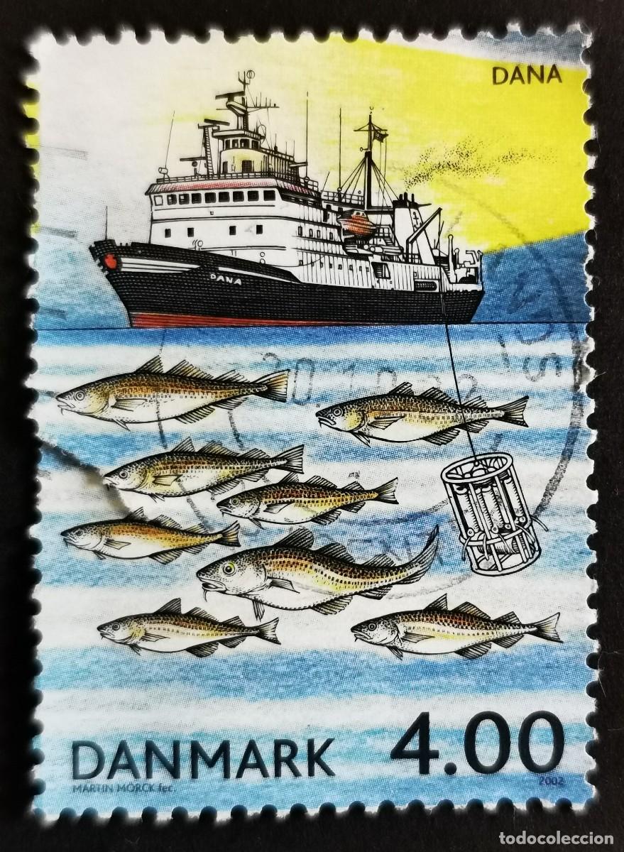 Sellos: Sello Dinamarca 2002, Barco, bacalao del Atl&aacute;ntico (Gadus morhua), 4.00 dkr. Michel: DK 1316