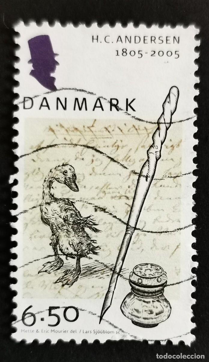 Sellos: Sello Dinamarca 2005, Patito feo, pluma y tintero, 6.50 dkr. Michel: DK 1398