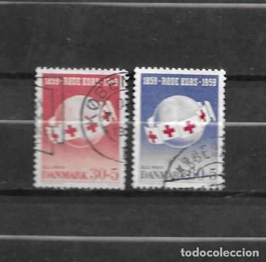 Sellos: Dinamarca 1959, centenario de la Cruz Roja, yvert 383-384, usado
